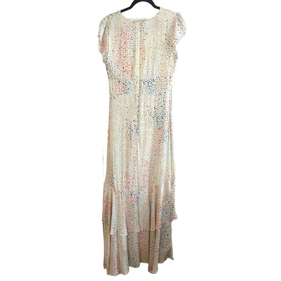 Hutch ANTHROPOLOGIE Multi-Color Heart Maxi Dress White Satin Hi Low V-neck - 4 - Picture 4 of 6